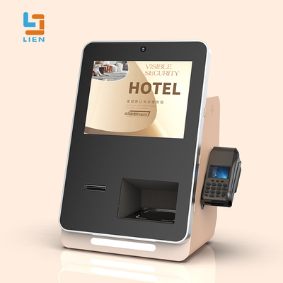 L'hotel dell'interno di self service controlla e chiosco dell'analizzatore del passaporto con l'erogatore della carta di rf
