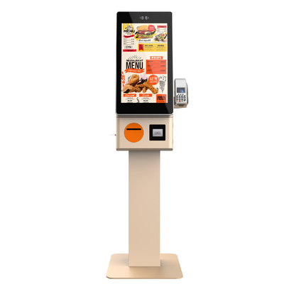 23.8 pollici Free Standing Touch Self-Service Food Ordering Kiosk Indoor Restaurant Terminal di pagamento